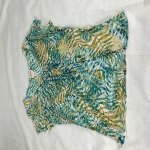 Ruby Rd Green Blue Palm Tree Leaves Hawaiian Rounded Neck Blouse Size M